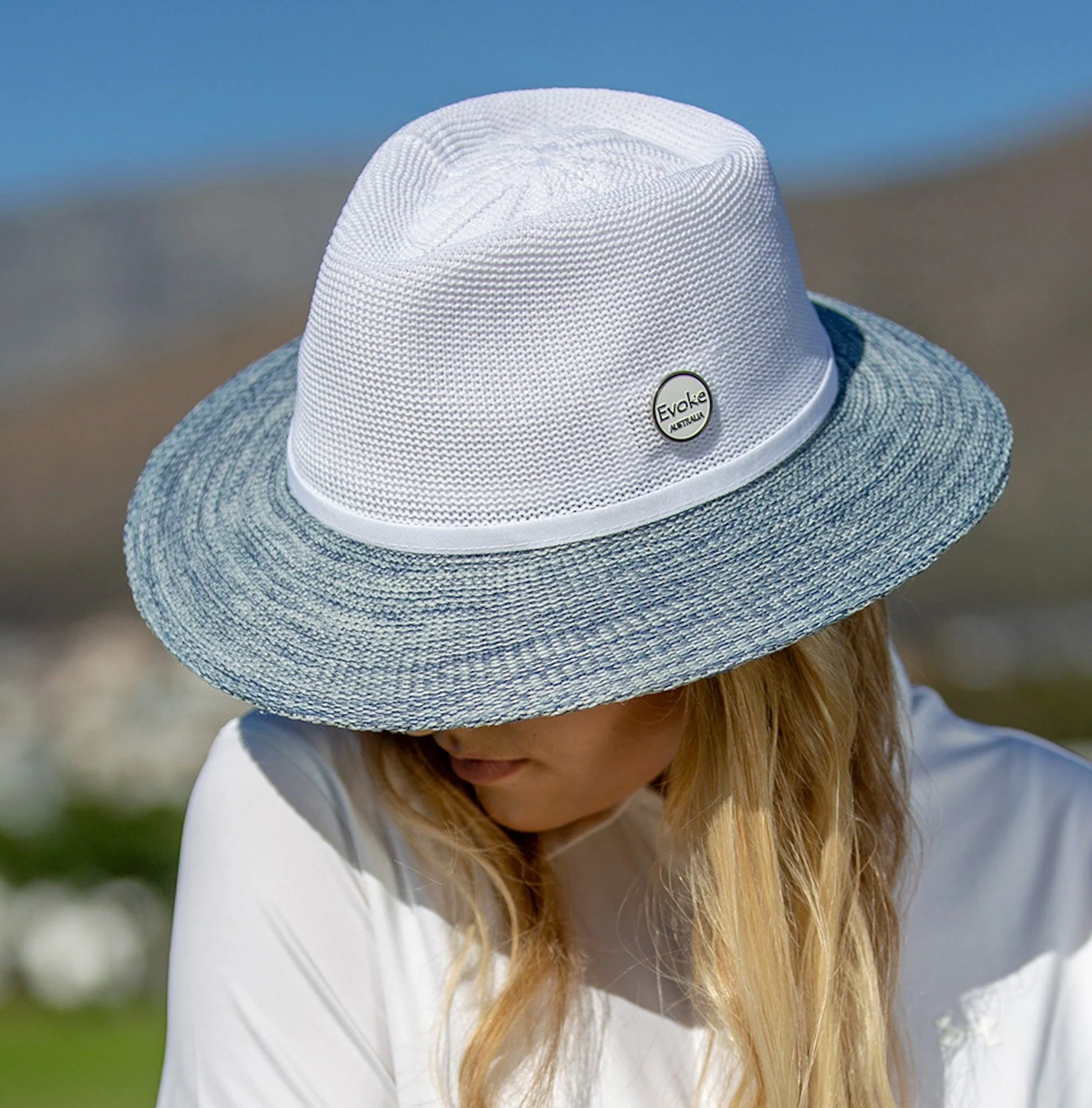 Evoke Aston Fedora - Blue/White - Image 3